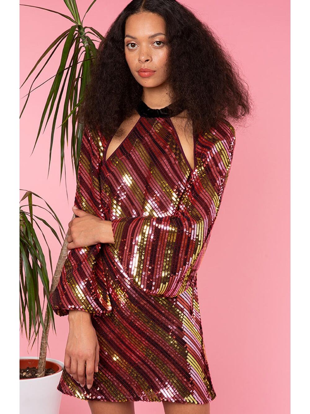 RIXO "Harriet" Sequin Long Sleeve Mini Dress XS
